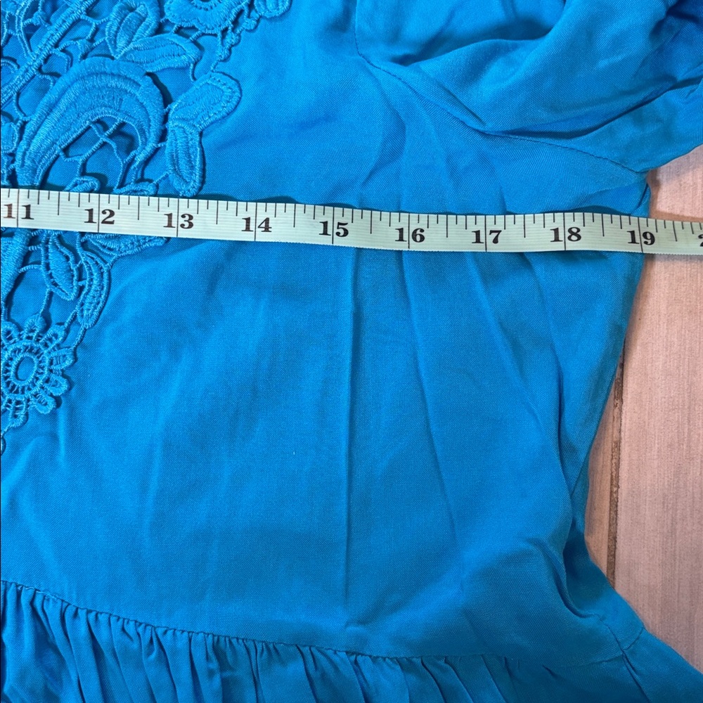 Gypsy Boho Tunic Top | Lace Crochet Detail | Blue Medium - Picture 7 of 9